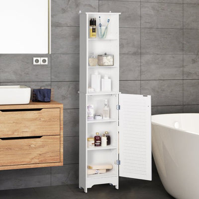 Freestanding 6-Tier Tall Bathroom Storage Cabinet - White