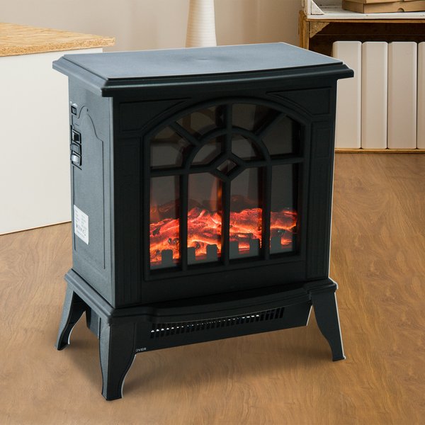 1000W/2000W, LED Flame Freestanding Electric Fireplace Heater - Black