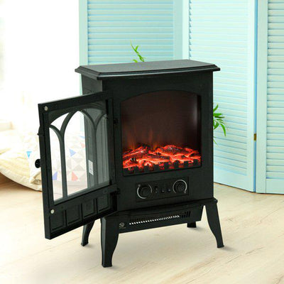 Freestanding Electric Fireplace Heater, 1000W/2000W - Black