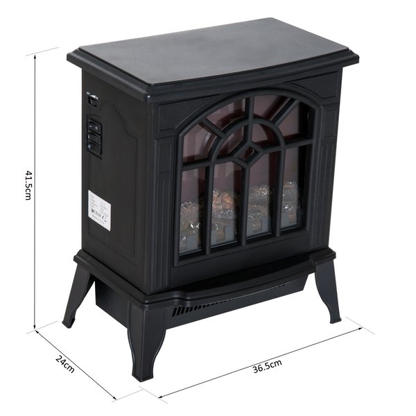 1000W/2000W, LED Flame Freestanding Electric Fireplace Heater - Black