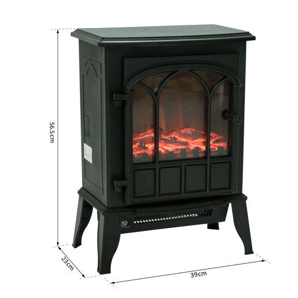 Freestanding Electric Fireplace Heater, 1000W/2000W - Black