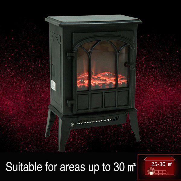 Freestanding Electric Fireplace Heater, 1000W/2000W - Black