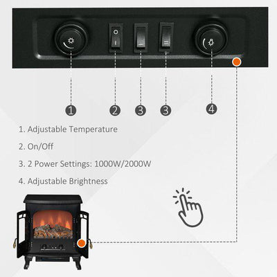 Freestanding Electric Fireplace Stove Heater With LED Flame Effect - Black