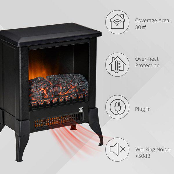 Freestanding Electric Fireplace Stove With Flame Effect Overheat Protection