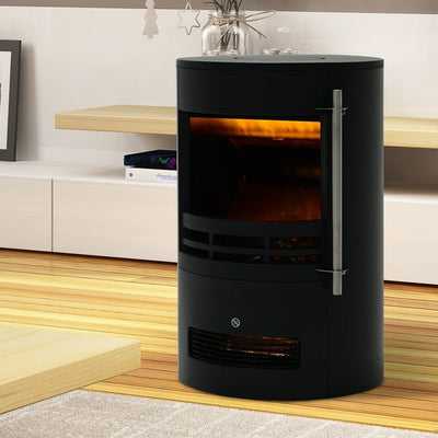 Freestanding Electric Fireplace Heater W/ Thermostat Control, 1000W/2000W - Black