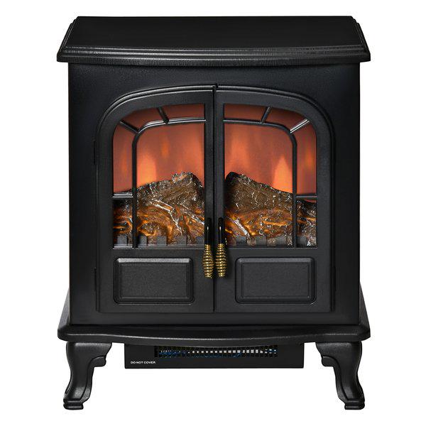 Freestanding Electric Fireplace Stove Heater With LED Flame Effect - Black