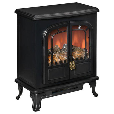 Freestanding Electric Fireplace Stove Heater With LED Flame Effect - Black