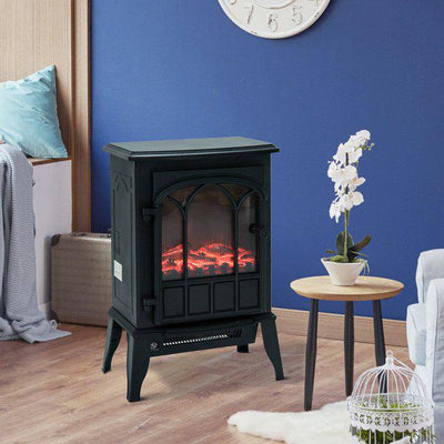 Freestanding Electric Fireplace Heater, 1000W/2000W - Black