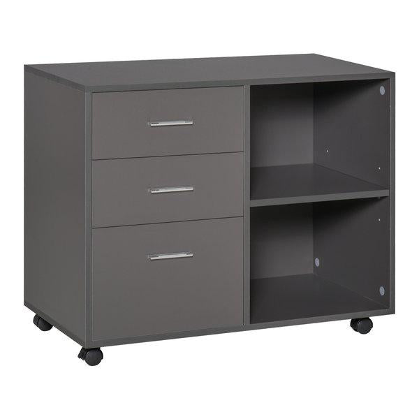 Freestanding Storage Cabinet W/ 3 Drawers 2 Shelves 4 Wheels Office Home - Grey