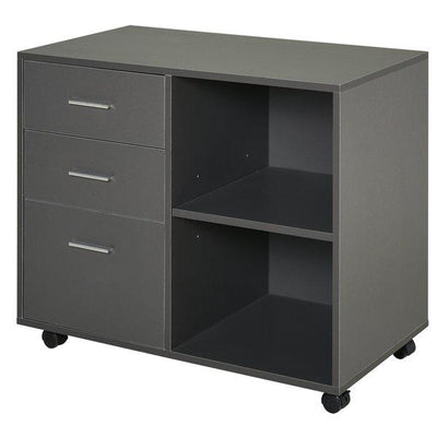 Freestanding Storage Cabinet W/ 3 Drawers 2 Shelves 4 Wheels Office Home - Grey