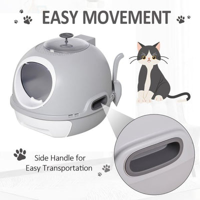 Futuristic Capsule-Shaped Cat Litter Box W/ 2 Doors Scoop Drawer