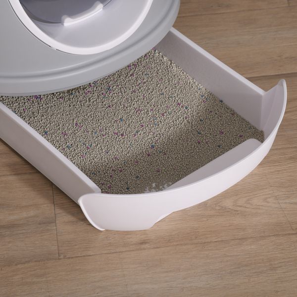 Futuristic Capsule-Shaped Cat Litter Box W/ 2 Doors Scoop Drawer