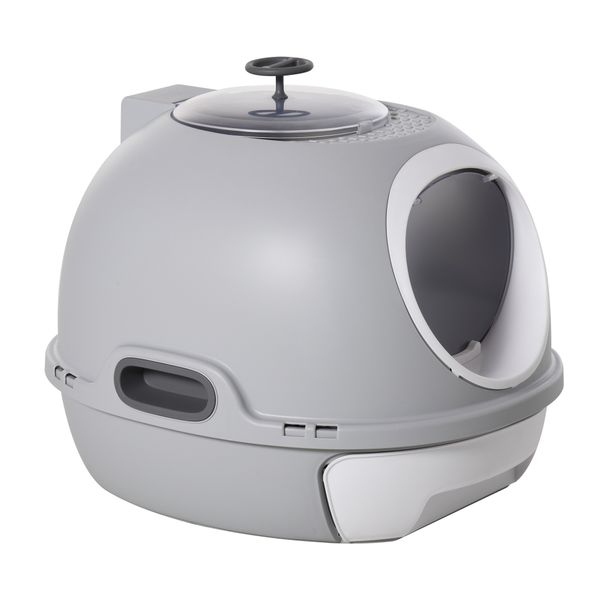 Futuristic Capsule-Shaped Cat Litter Box W/ 2 Doors Scoop Drawer