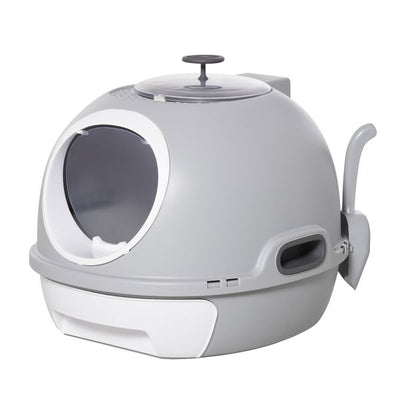 Futuristic Capsule-Shaped Cat Litter Box W/ 2 Doors Scoop Drawer