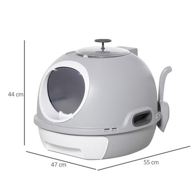 Futuristic Capsule-Shaped Cat Litter Box W/ 2 Doors Scoop Drawer