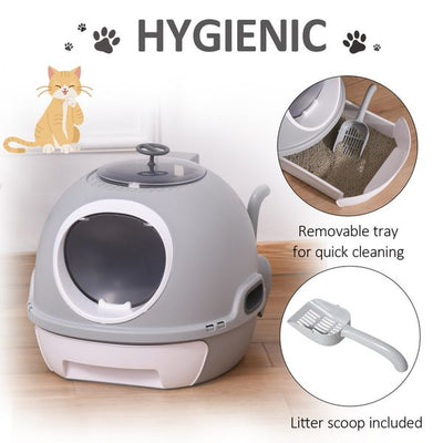 Futuristic Capsule-Shaped Cat Litter Box W/ 2 Doors Scoop Drawer