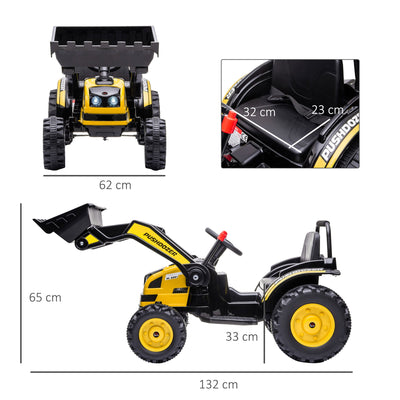 HOMCOM Kids Digger Ride On Excavator 6V Battery Powered Construction Tractor Music Headlight Moving Forward Backward Gear for 3-5 years old Yellow