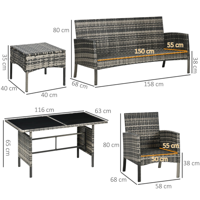 5 Seater Rattan Garden Furniture Set with Glass Table