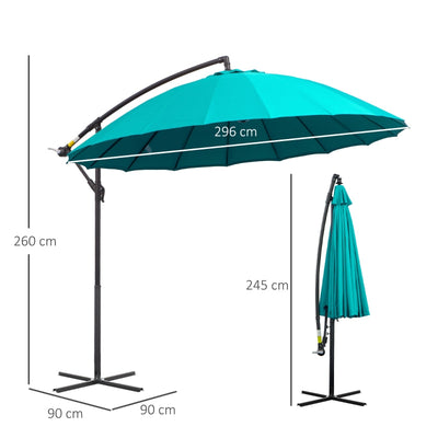 Cantilever Umbrella 18 Ribs And Vents Adjustable Angle For Patio Green