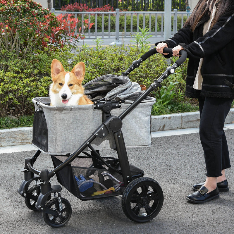 2-In-1 Pet Stroller Trolley, Shock-absorbing System Brake Basket