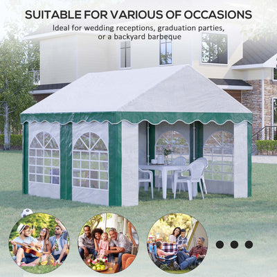 Outsunny 4 x 4m Garden Gazebo with Sides, Galvanised Marquee Party Tent with Four Windows and Double Doors, for Parties, Wedding and Events