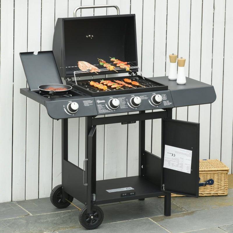 Gas Burner Barbecue Grill 3+1 Garden BBQ Trolley