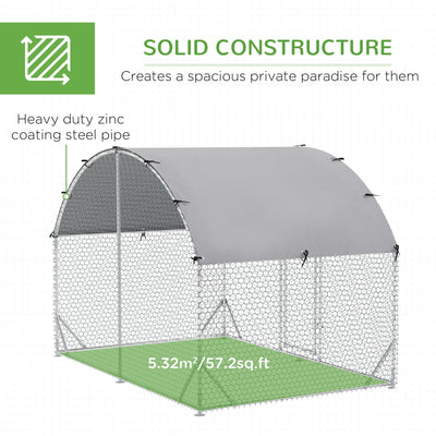 Gallinero galvanizado PawHut Walk In Chicken Run, gallinero, gallinero, jaula para aves de corral, conejera, corral para mascotas, patio trasero con cubierta resistente al agua, 2,8 x 1,9 x 2 m