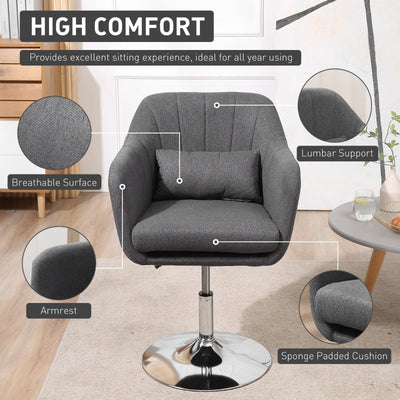 Swivel Base Accent Chair, With Pillow - Grey