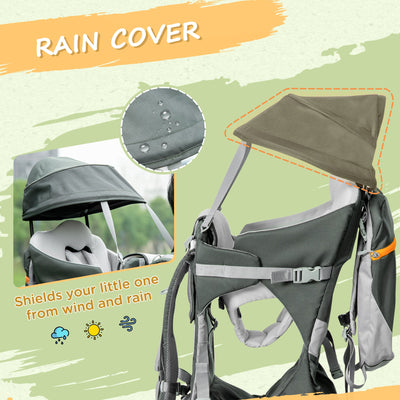 HOMCOM Toddler Hiking Backpack Carrier with Removable Small Bag, Outdoor Child Carrier with Stand, Rain Cover, Sunshade Shield, Adjustable Waist Belt