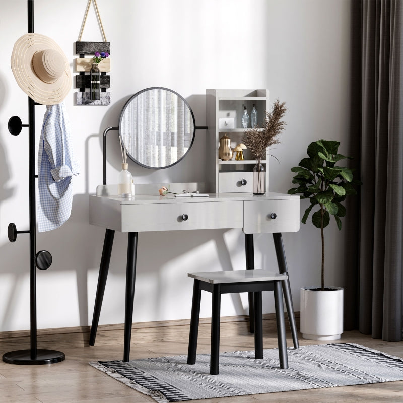 Dressing Table Set With Mirror And Stool, Living Grey