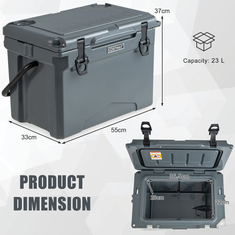 21 L Hard Cooler with Aluminum Handle and Integrated Cup Holders-Dark Grey