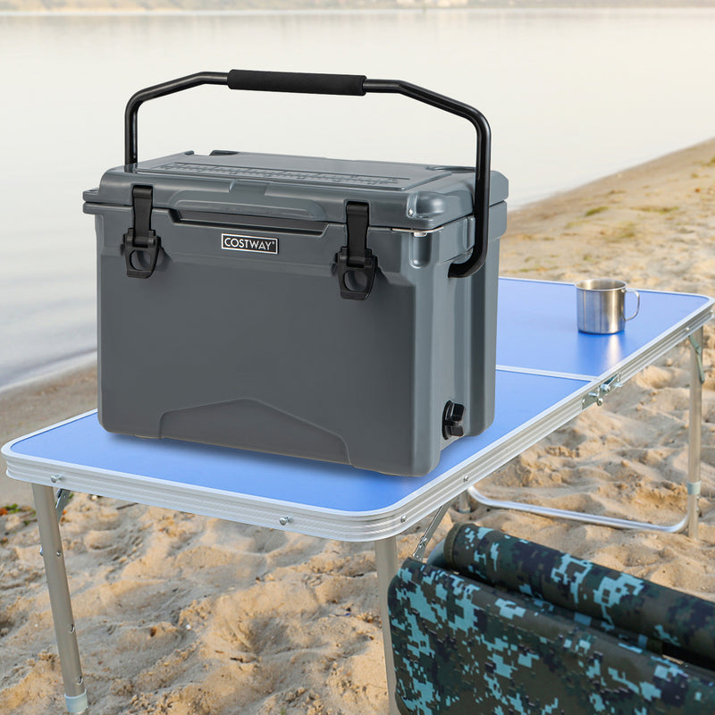 21 L Hard Cooler with Aluminum Handle and Integrated Cup Holders-Dark Grey