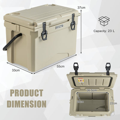 21 L Hard Cooler with Aluminum Handle and Integrated Cup Holders-Khaki