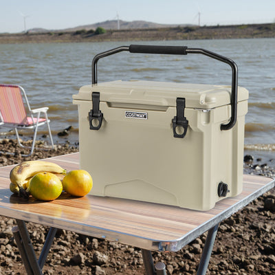 21 L Hard Cooler with Aluminum Handle and Integrated Cup Holders-Khaki