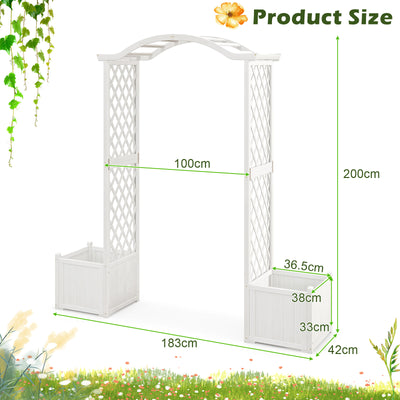 Garden Wooden Arbor with Planter-White