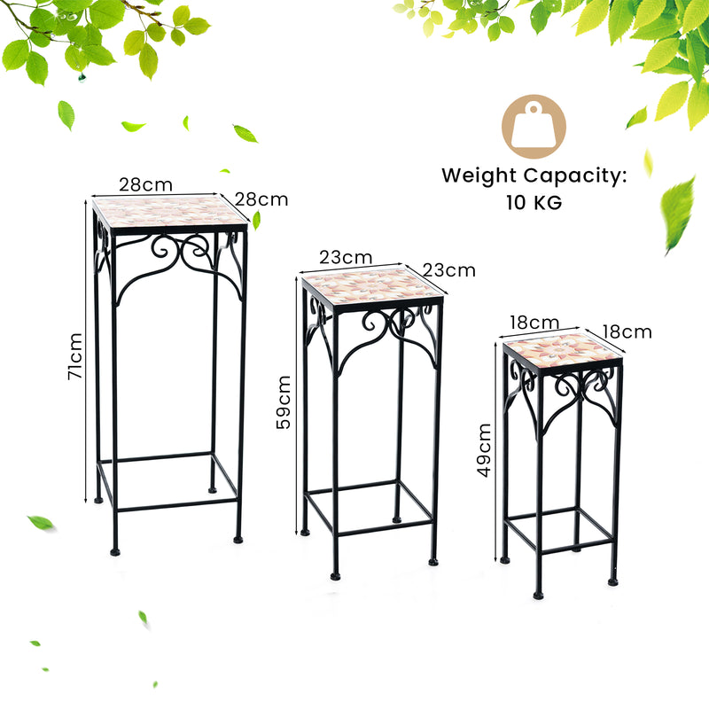 Juego de 3 soportes para plantas de metal con mosaicos, color amarillo