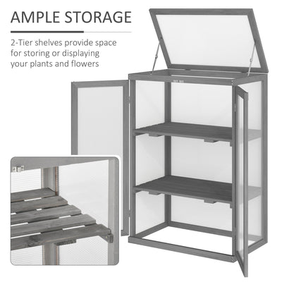 Outsunny 3-Tier Wooden Cold Frame Greenhouse Garden Polycarbonate Grow House w/ Adjustable Storage Shelf, 76 x 47 x 110 cm, Dark Grey