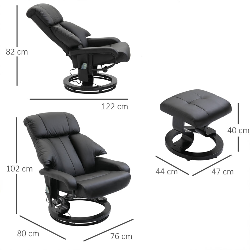 Faux Leather Ten-Point Massage Recliner And Footstool - Black