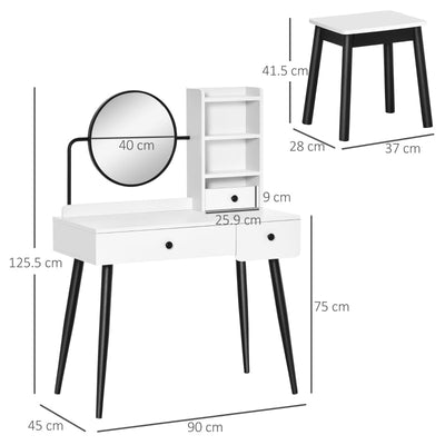 Dressing Table Set With Mirror And Stool, Living White