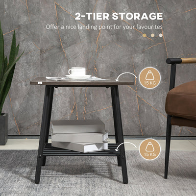 HOMCOM Side Table with 2-Tier Storage, Sofa End Table with Metal Frame for Living Room