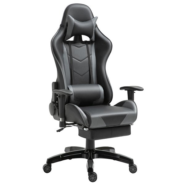 Gaming Gamer Desk Chair For Home Office Swivel Seat w/ Footrest - Black/Grey