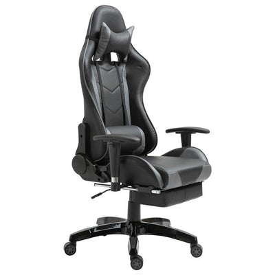 Gaming Gamer Desk Chair For Home Office Swivel Seat w/ Footrest - Black/Grey