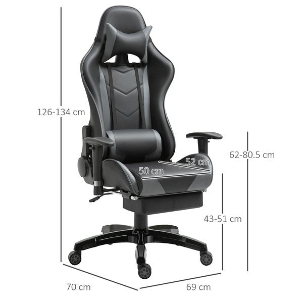 Gaming Gamer Desk Chair For Home Office Swivel Seat w/ Footrest - Black/Grey