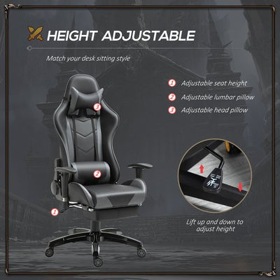 Gaming Gamer Desk Chair For Home Office Swivel Seat w/ Footrest - Black/Grey