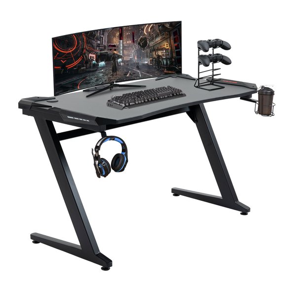 Gaming Computer Desk w/ Cup Holder, Headphone Hook, 96H x 122L x 66Wcm - Black