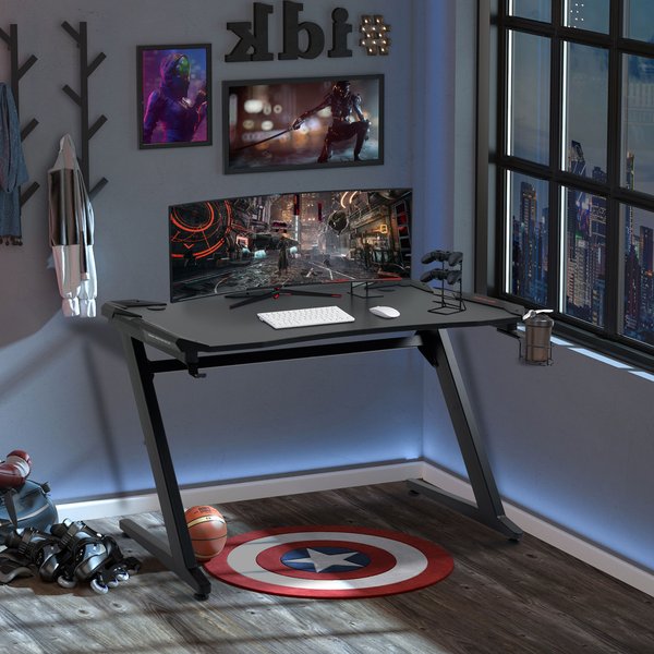 Gaming Computer Desk w/ Cup Holder, Headphone Hook, 96H x 122L x 66Wcm - Black