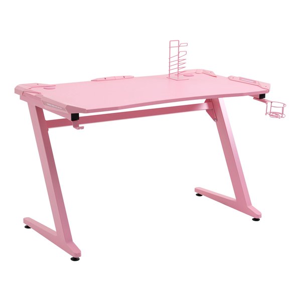 Gaming Computer Desk w/ Cup Holder, Headphone Hook,  - Pink