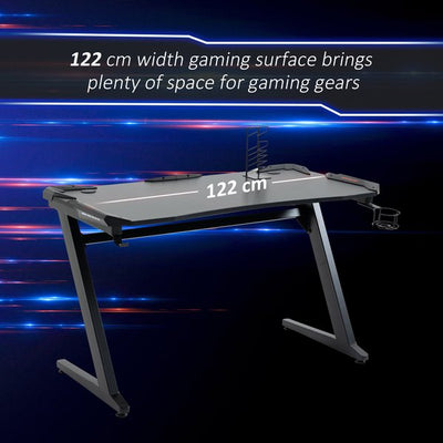 Gaming Computer Desk w/ Cup Holder, Headphone Hook, 96H x 122L x 66Wcm - Black