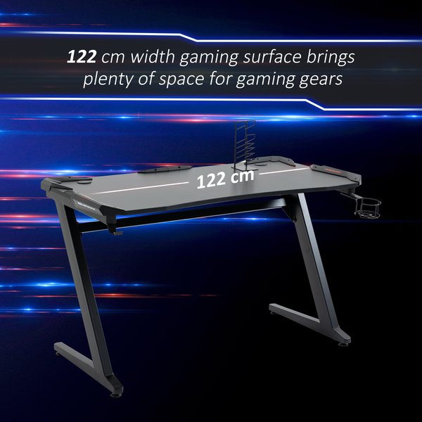 Gaming Computer Desk w/ Cup Holder, Headphone Hook, 96H x 122L x 66Wcm - Black