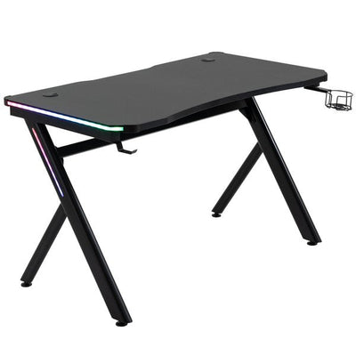 Gaming Desk Computer Table Metal Frame With LED Light, Cup Holder Headphone Hook